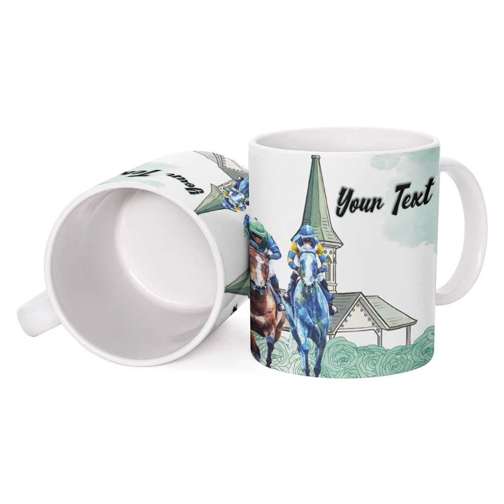 Kentucky Horse Racing Personalized Ceramic Mug Churchill Downs Roses Pastel Green