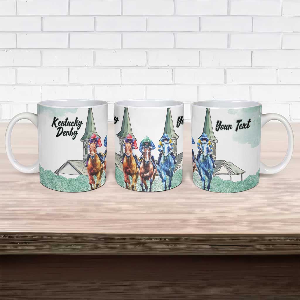 Kentucky Horse Racing Personalized Ceramic Mug Churchill Downs Roses Pastel Green