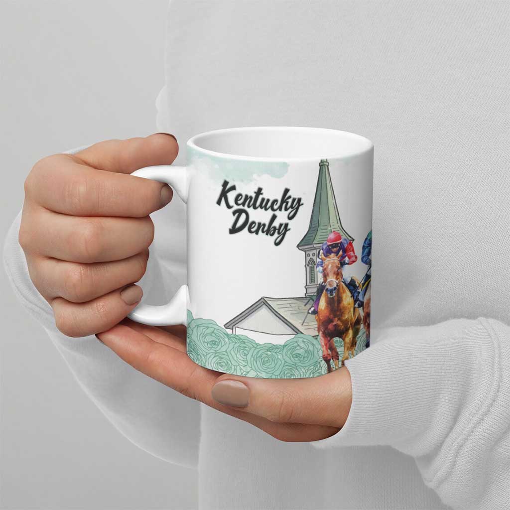 Kentucky Horse Racing Personalized Ceramic Mug Churchill Downs Roses Pastel Green