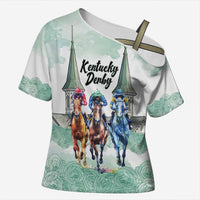 Kentucky Horse Racing Personalized Cross Shoulder Shirt Churchill Downs Roses Pastel Green