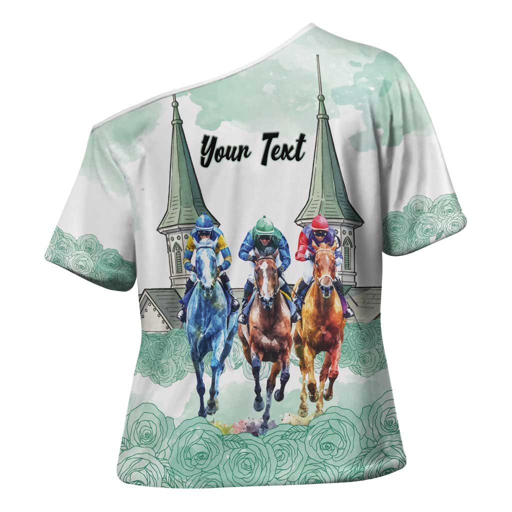 Kentucky Horse Racing Personalized Cross Shoulder Shirt Churchill Downs Roses Pastel Green