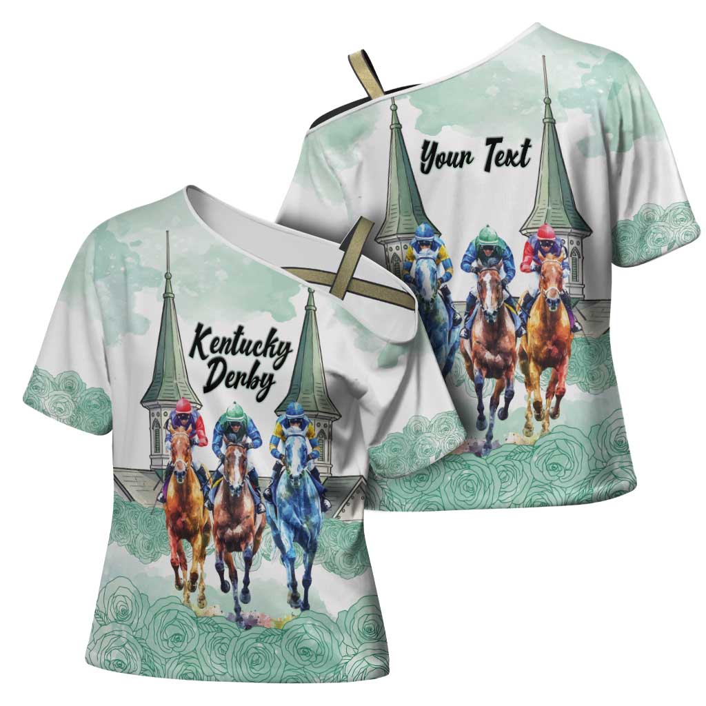 Kentucky Horse Racing Personalized Cross Shoulder Shirt Churchill Downs Roses Pastel Green