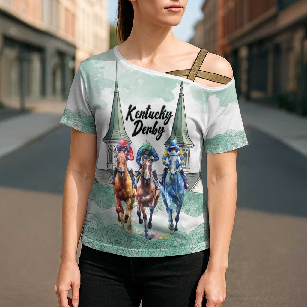 Kentucky Horse Racing Personalized Cross Shoulder Shirt Churchill Downs Roses Pastel Green