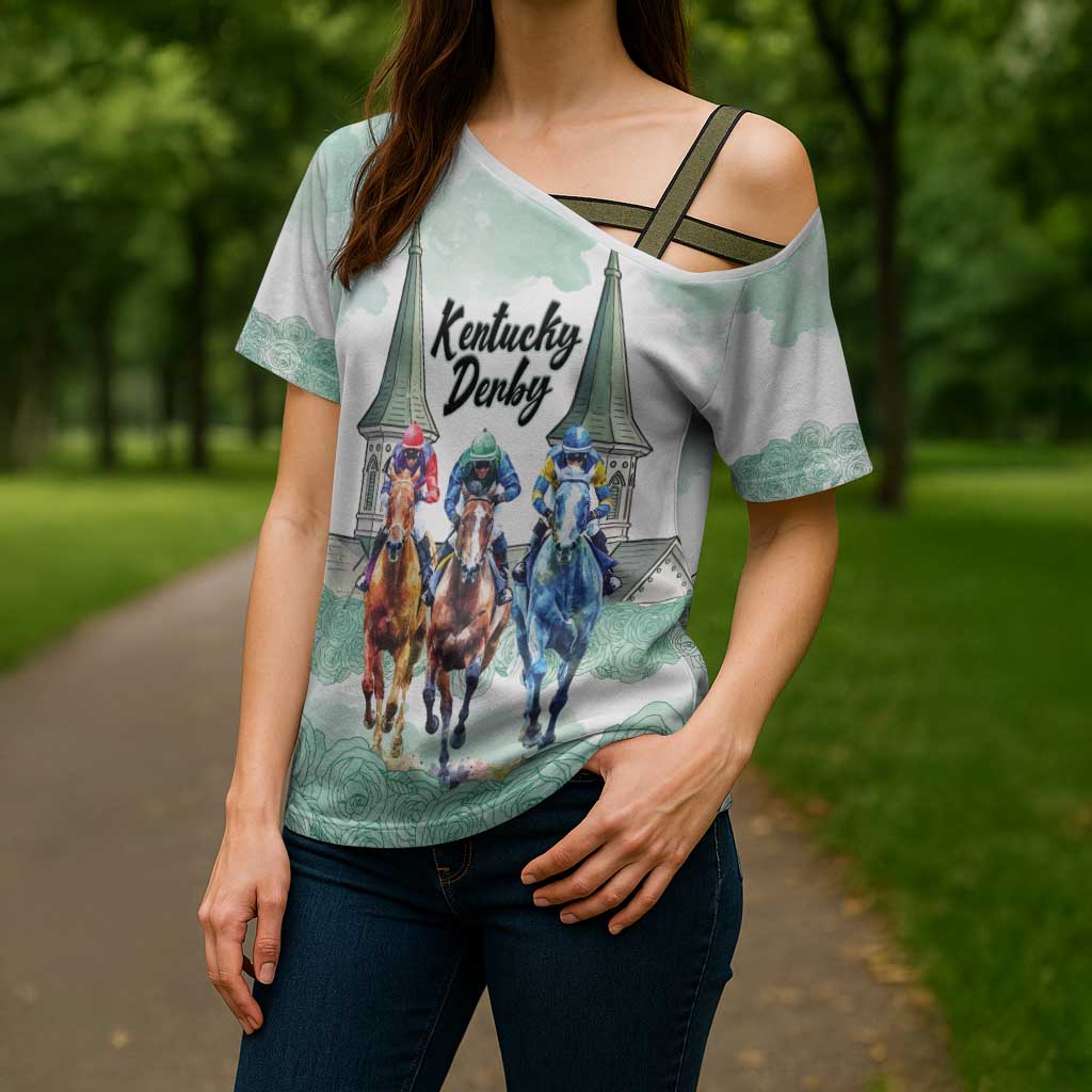 Kentucky Horse Racing Personalized Cross Shoulder Shirt Churchill Downs Roses Pastel Green