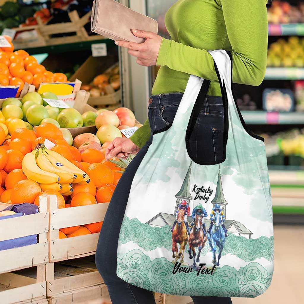 Kentucky Horse Racing Personalized Grocery Bag Churchill Downs Roses Pastel Green