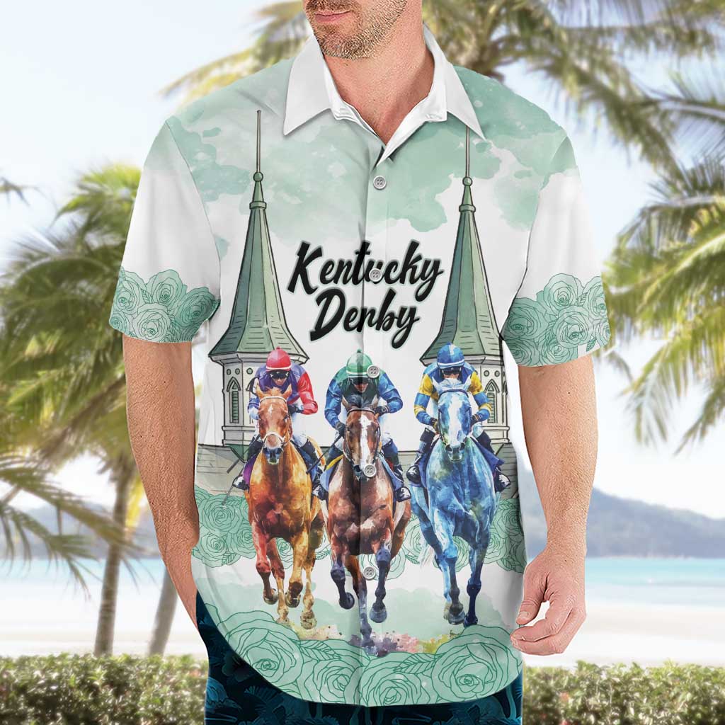 Kentucky Horse Racing Personalized Hawaiian Shirt Churchill Downs Roses Pastel Green