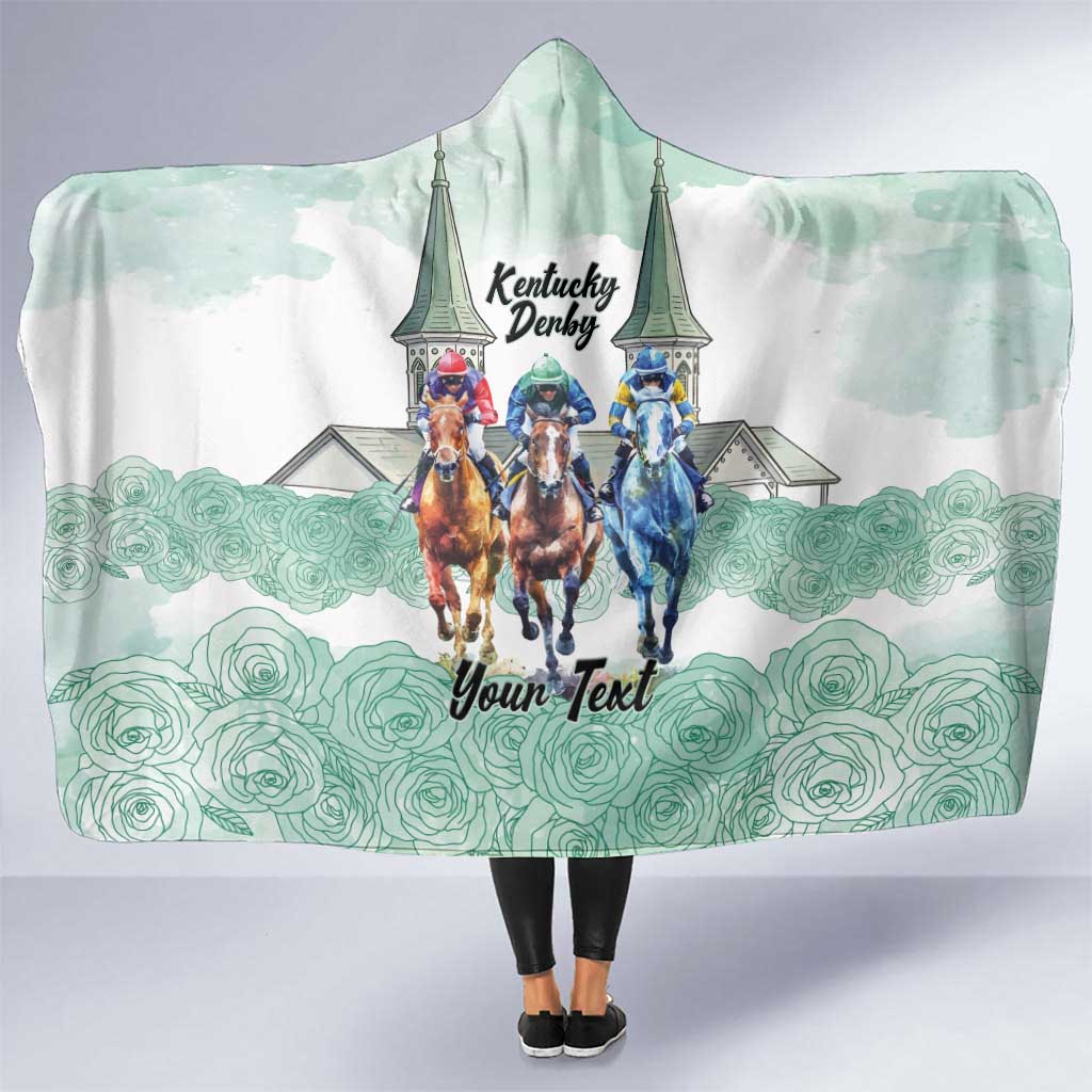 Kentucky Horse Racing Personalized Hooded Blanket Churchill Downs Roses Pastel Green