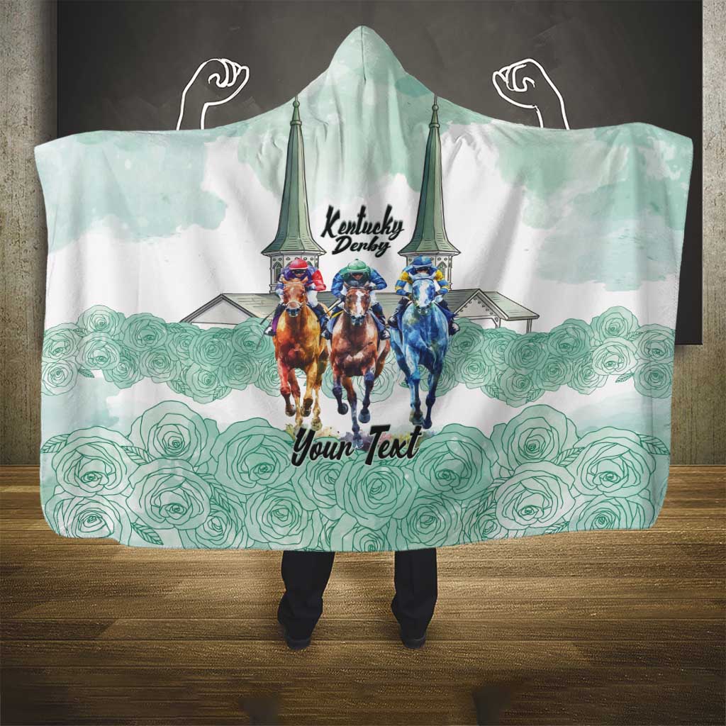Kentucky Horse Racing Personalized Hooded Blanket Churchill Downs Roses Pastel Green