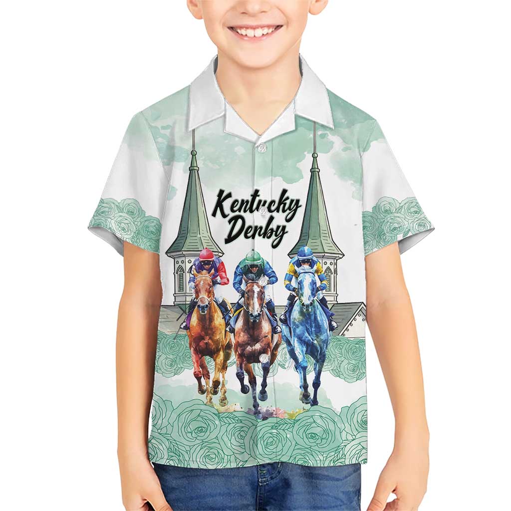 Kentucky Horse Racing Personalized Kid Hawaiian Shirt Churchill Downs Roses Pastel Green