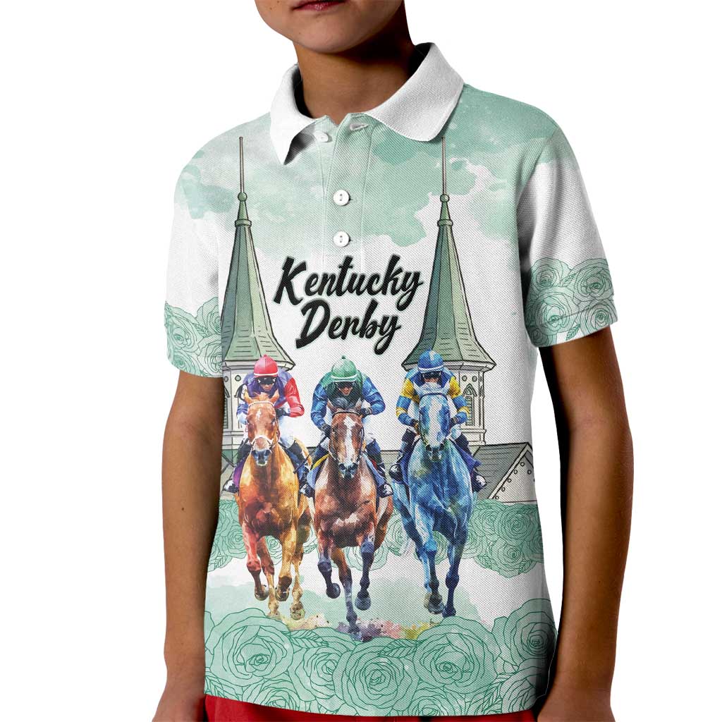 Kentucky Horse Racing Personalized Kid Polo Shirt Churchill Downs Roses Pastel Green