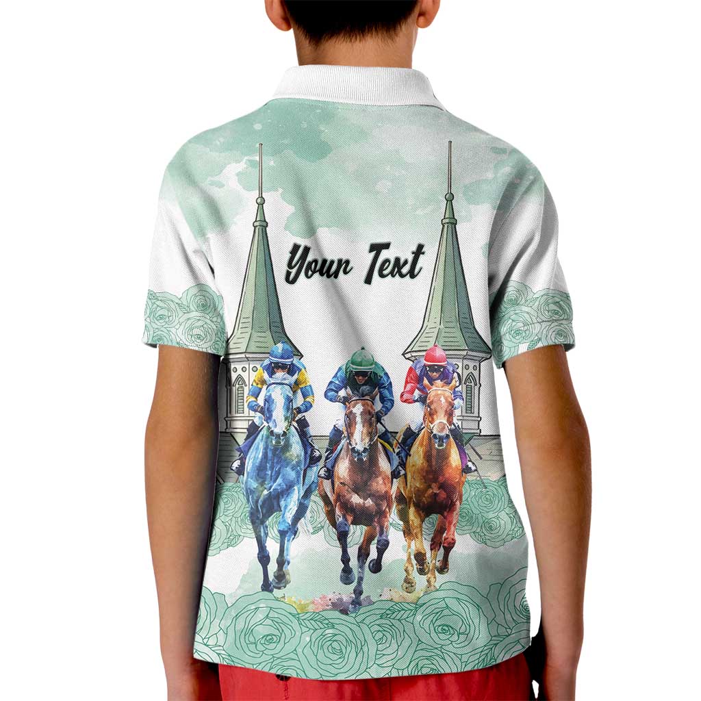 Kentucky Horse Racing Personalized Kid Polo Shirt Churchill Downs Roses Pastel Green