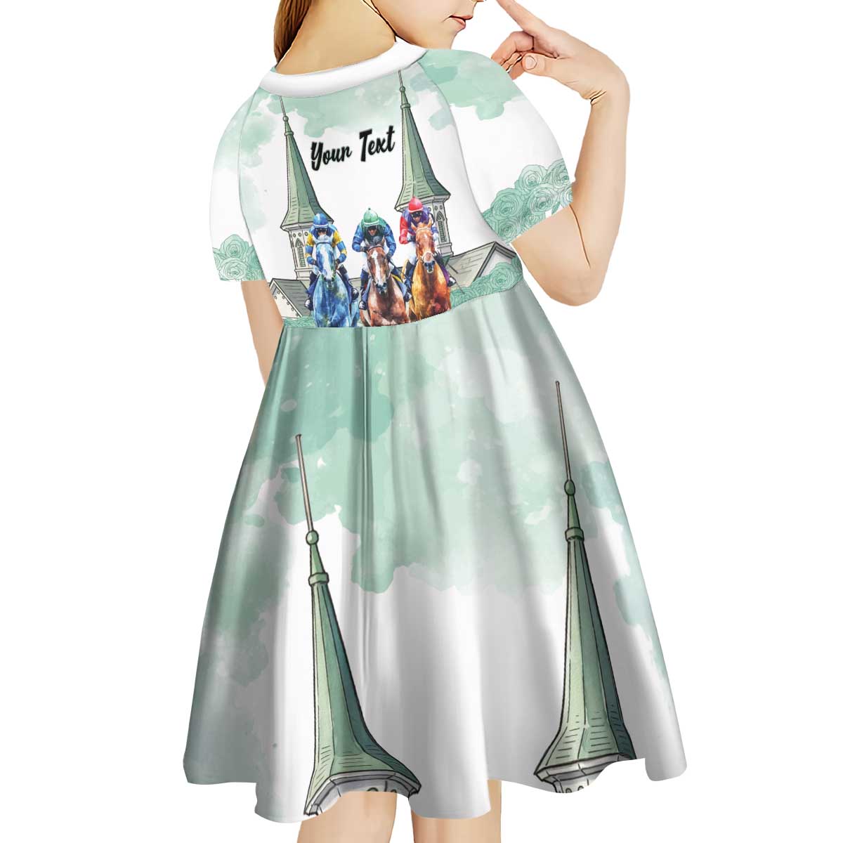 Kentucky Horse Racing Personalized Kid Short Sleeve Dress Churchill Downs Roses Pastel Green