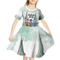 Kentucky Horse Racing Personalized Kid Short Sleeve Dress Churchill Downs Roses Pastel Green