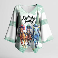 Kentucky Horse Racing Personalized Kimono Sleeve Blouse Churchill Downs Roses Pastel Green