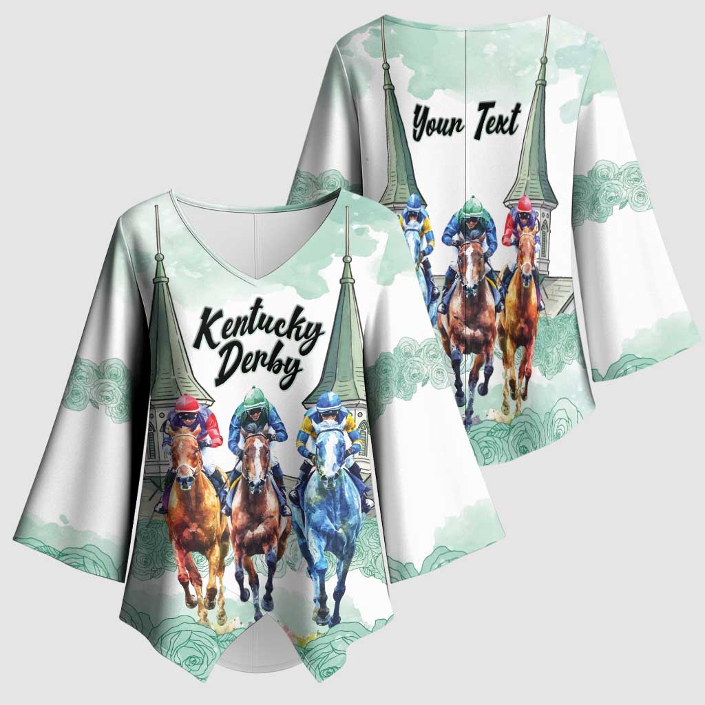 Kentucky Horse Racing Personalized Kimono Sleeve Blouse Churchill Downs Roses Pastel Green