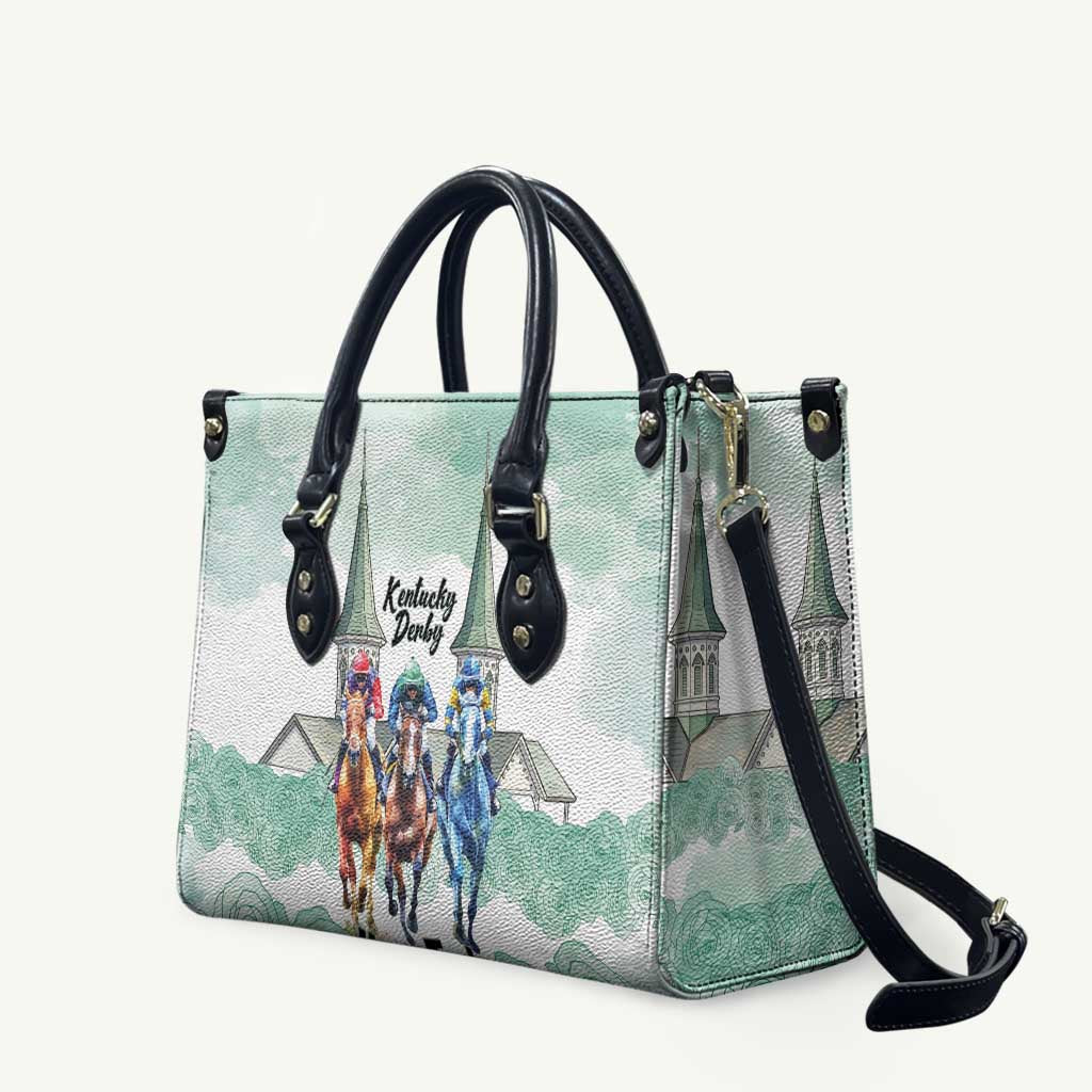 Kentucky Horse Racing Personalized Leather Bag Churchill Downs Roses Pastel Green