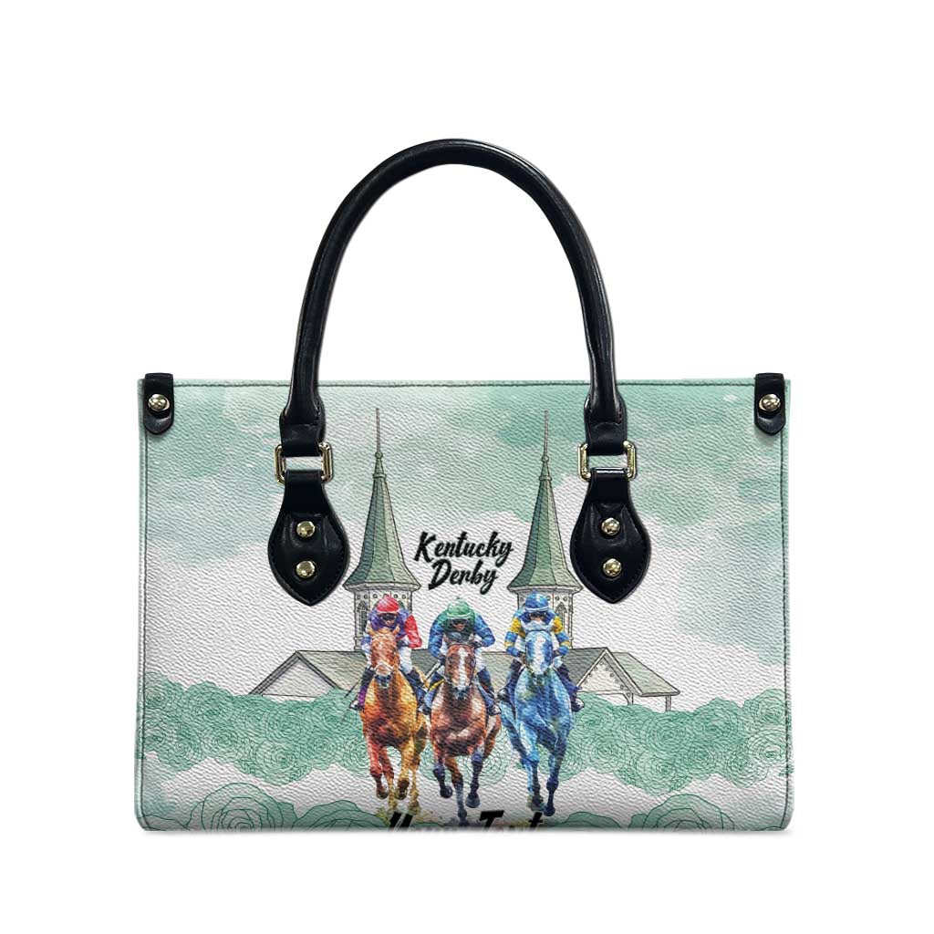 Kentucky Horse Racing Personalized Leather Bag Churchill Downs Roses Pastel Green