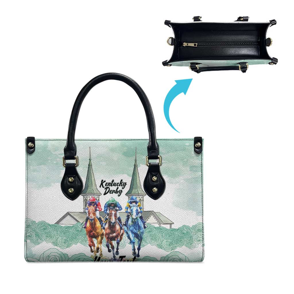 Kentucky Horse Racing Personalized Leather Bag Churchill Downs Roses Pastel Green