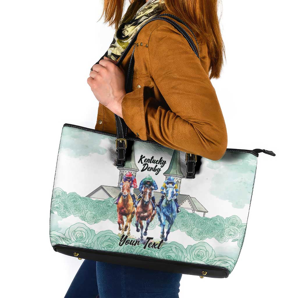 Kentucky Horse Racing Personalized Leather Tote Bag Churchill Downs Roses Pastel Green
