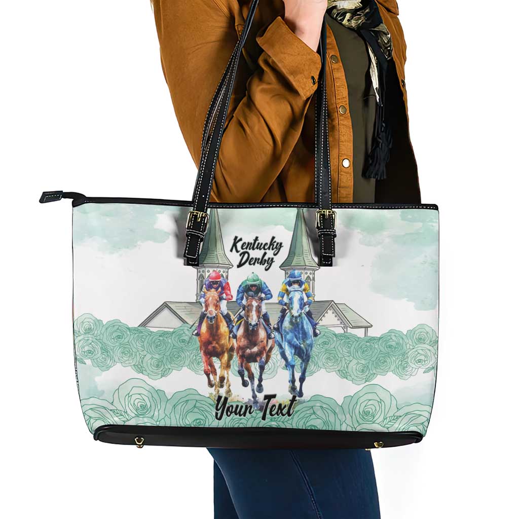 Kentucky Horse Racing Personalized Leather Tote Bag Churchill Downs Roses Pastel Green