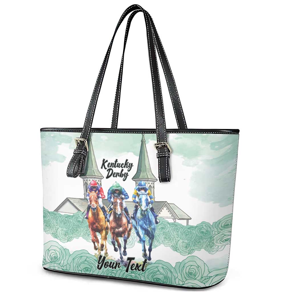 Kentucky Horse Racing Personalized Leather Tote Bag Churchill Downs Roses Pastel Green