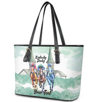 Kentucky Horse Racing Personalized Leather Tote Bag Churchill Downs Roses Pastel Green