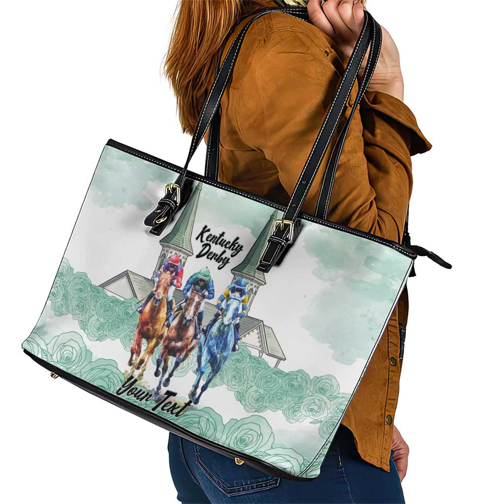 Kentucky Horse Racing Personalized Leather Tote Bag Churchill Downs Roses Pastel Green