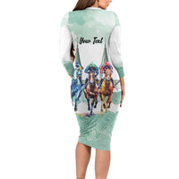 Kentucky Horse Racing Personalized Long Sleeve Bodycon Dress Churchill Downs Roses Pastel Green