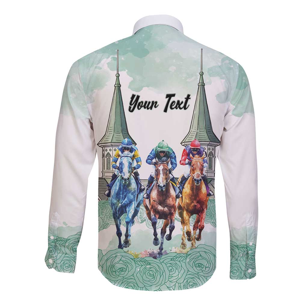 Kentucky Horse Racing Personalized Long Sleeve Button Shirt Churchill Downs Roses Pastel Green