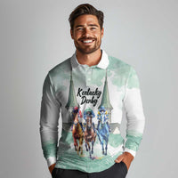 Kentucky Horse Racing Personalized Long Sleeve Polo Shirt Churchill Downs Roses Pastel Green