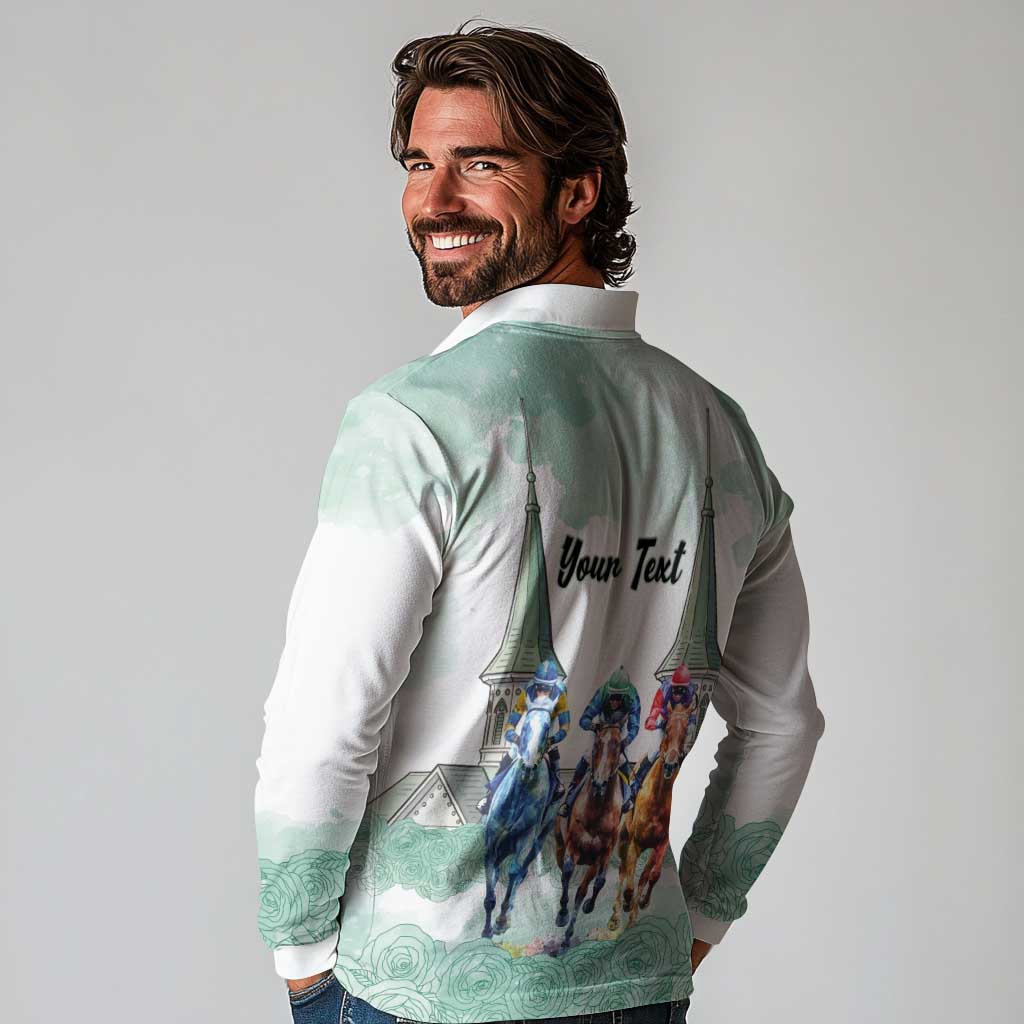 Kentucky Horse Racing Personalized Long Sleeve Polo Shirt Churchill Downs Roses Pastel Green