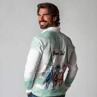 Kentucky Horse Racing Personalized Long Sleeve Polo Shirt Churchill Downs Roses Pastel Green