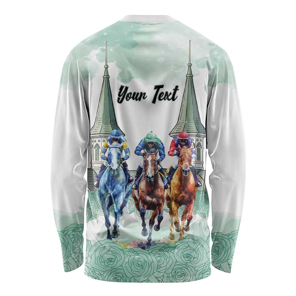 Kentucky Horse Racing Personalized Long Sleeve Shirt Churchill Downs Roses Pastel Green