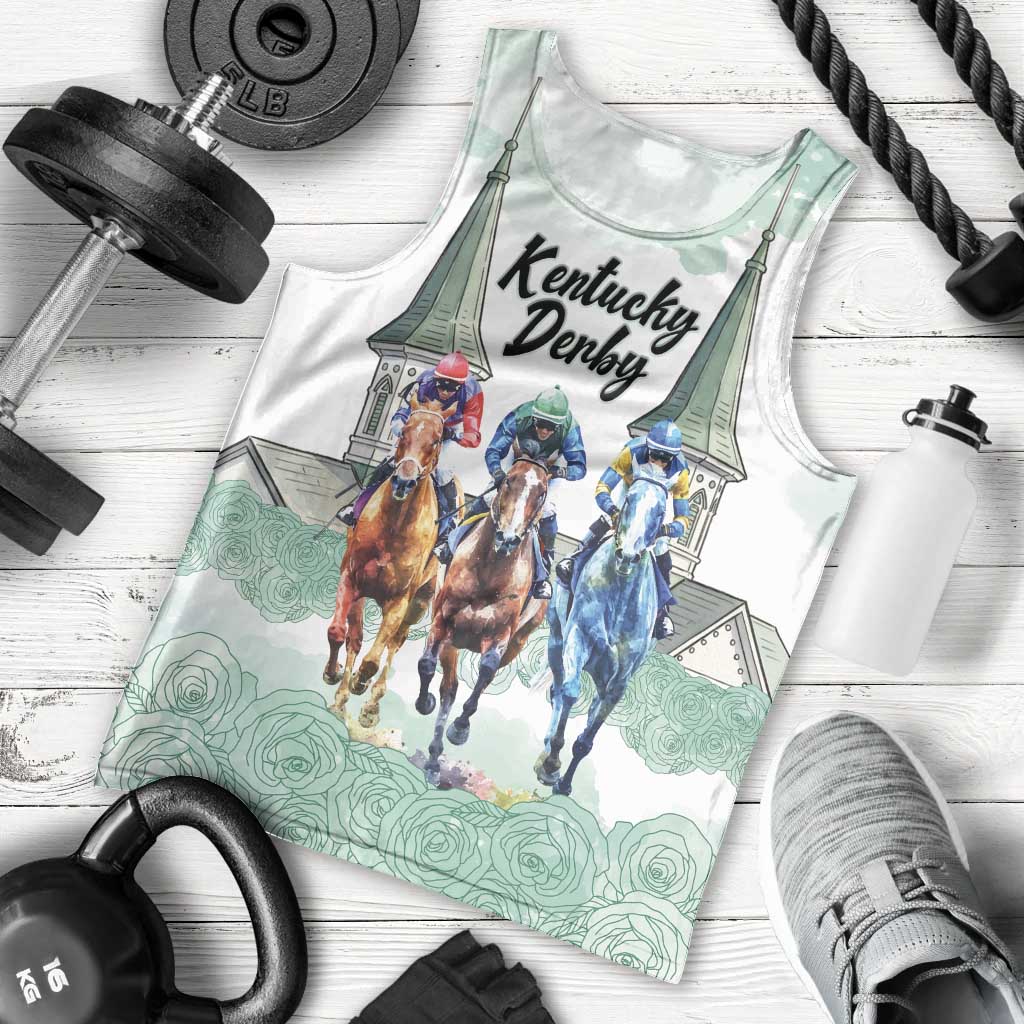 Kentucky Horse Racing Personalized Men Tank Top Churchill Downs Roses Pastel Green