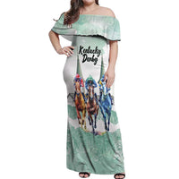 Kentucky Horse Racing Personalized Off Shoulder Maxi Dress Churchill Downs Roses Pastel Green
