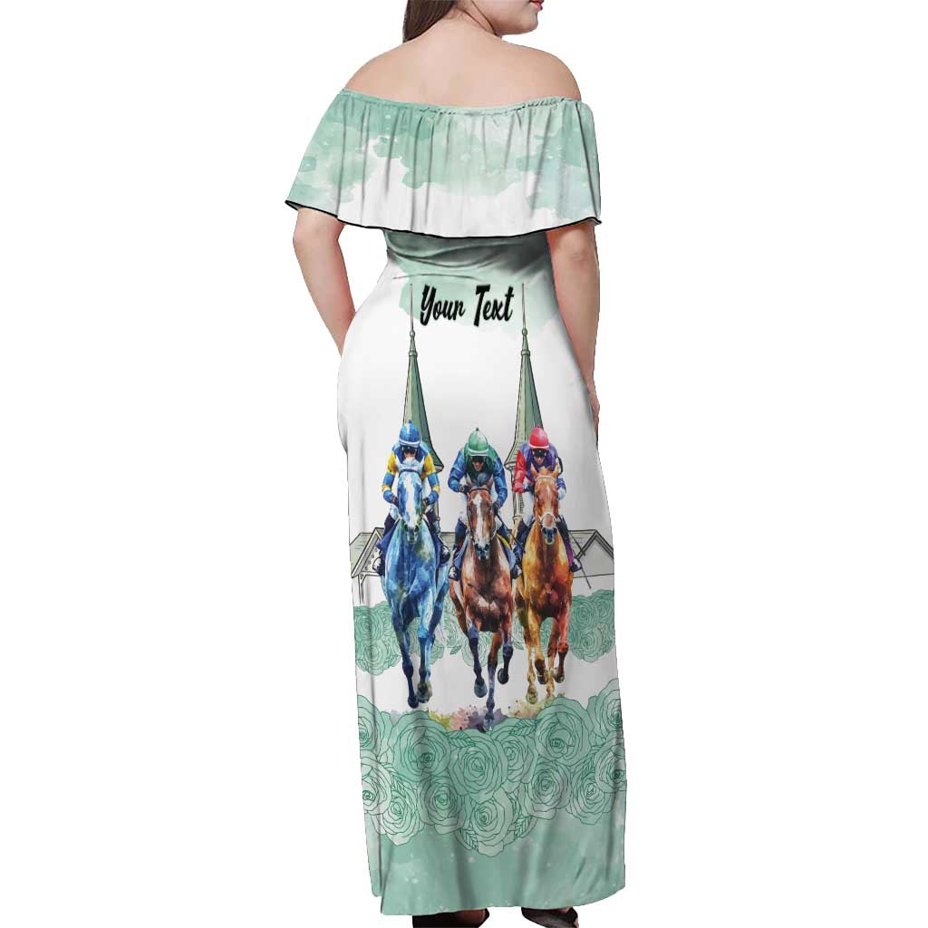 Kentucky Horse Racing Personalized Off Shoulder Maxi Dress Churchill Downs Roses Pastel Green