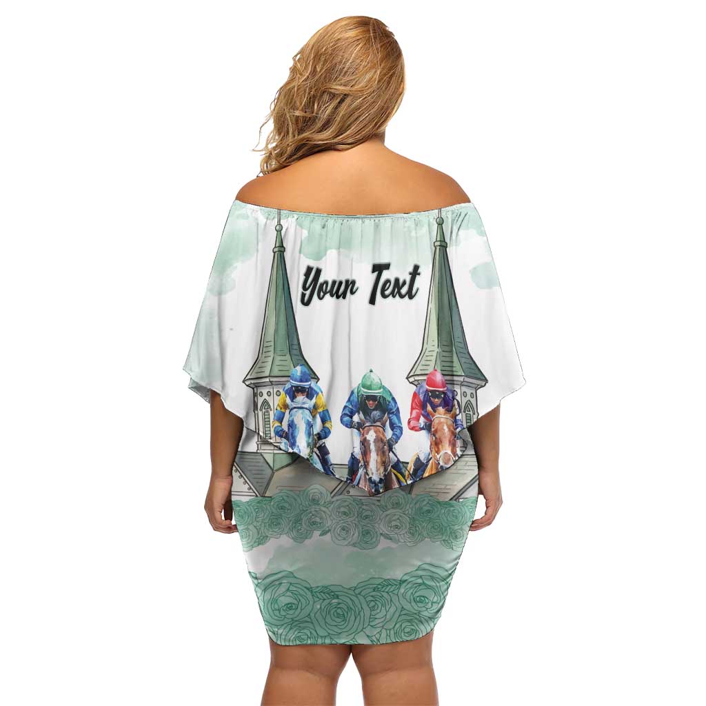 Kentucky Horse Racing Personalized Off Shoulder Short Dress Churchill Downs Roses Pastel Green