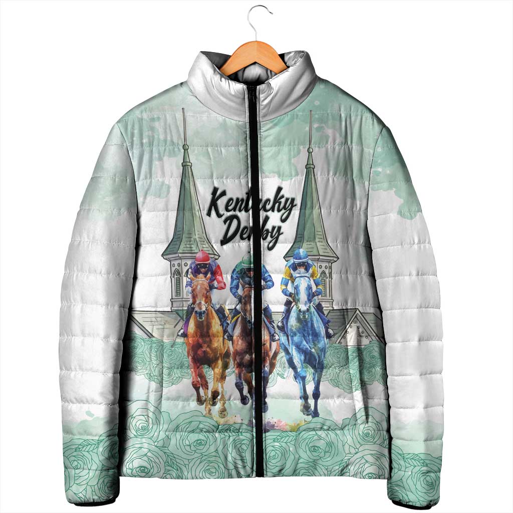 Kentucky Horse Racing Personalized Padded Jacket Churchill Downs Roses Pastel Green