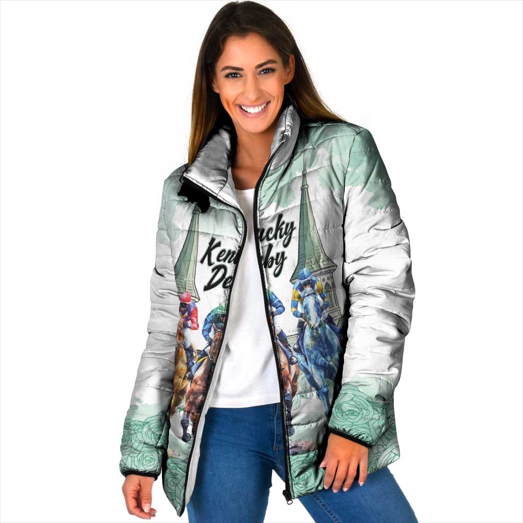 Kentucky Horse Racing Personalized Padded Jacket Churchill Downs Roses Pastel Green