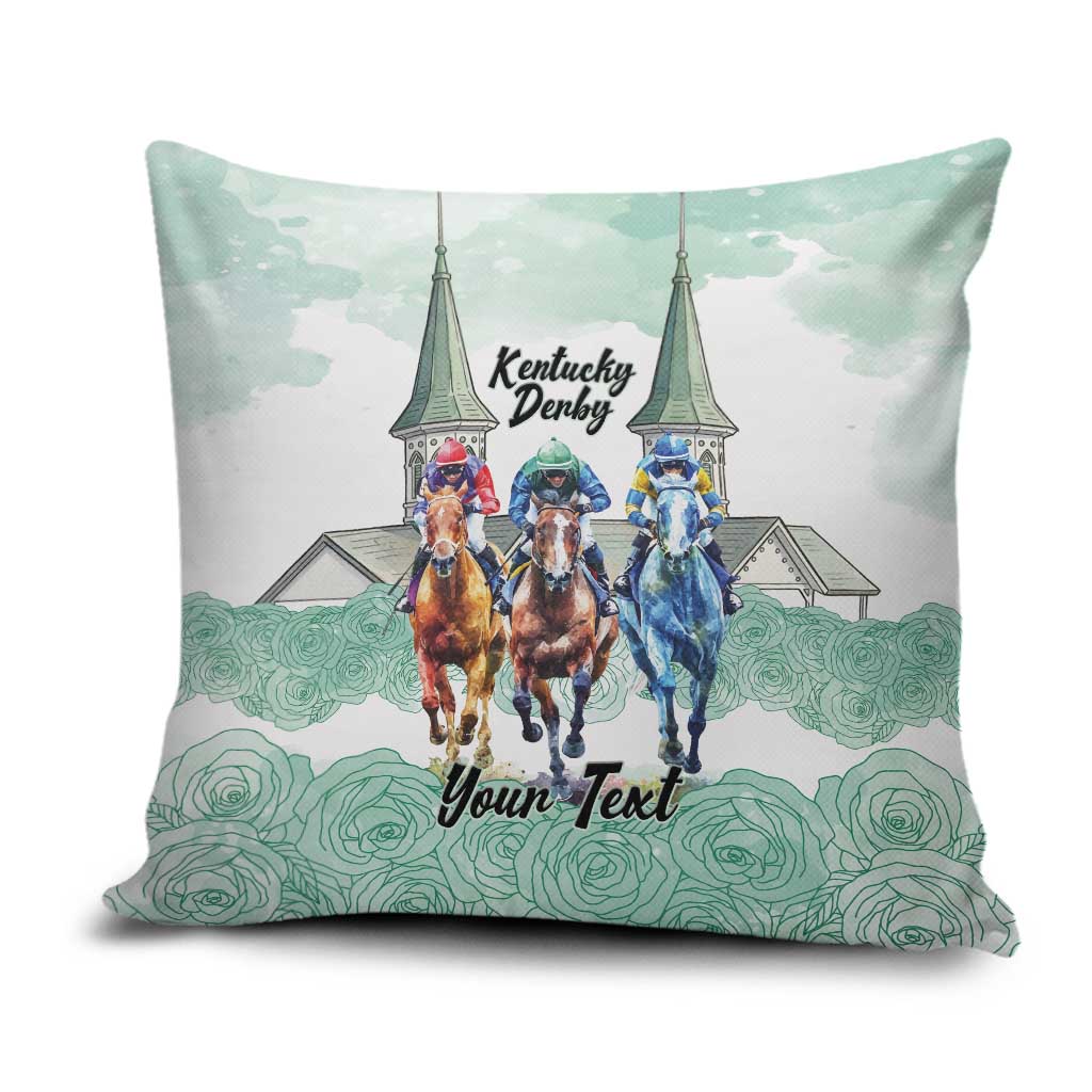 Kentucky Horse Racing Personalized Pillow Cover Churchill Downs Roses Pastel Green