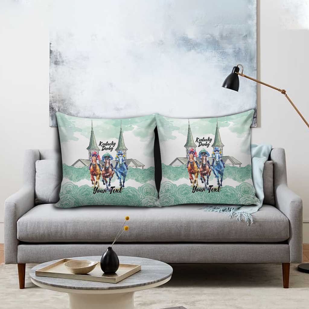 Kentucky Horse Racing Personalized Pillow Cover Churchill Downs Roses Pastel Green