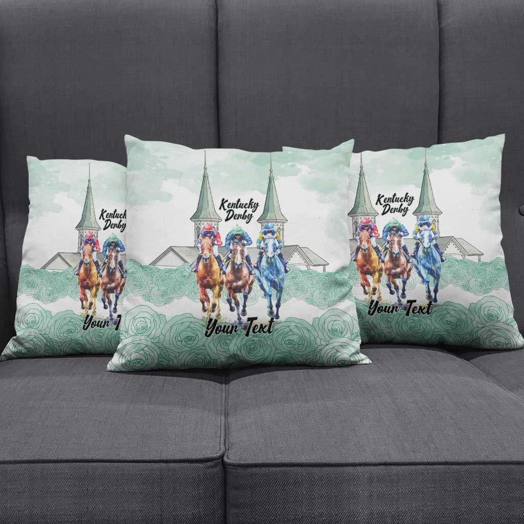 Kentucky Horse Racing Personalized Pillow Cover Churchill Downs Roses Pastel Green