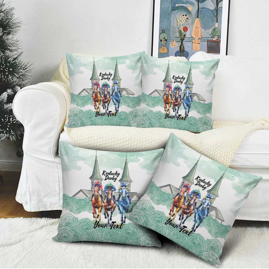 Kentucky Horse Racing Personalized Pillow Cover Churchill Downs Roses Pastel Green