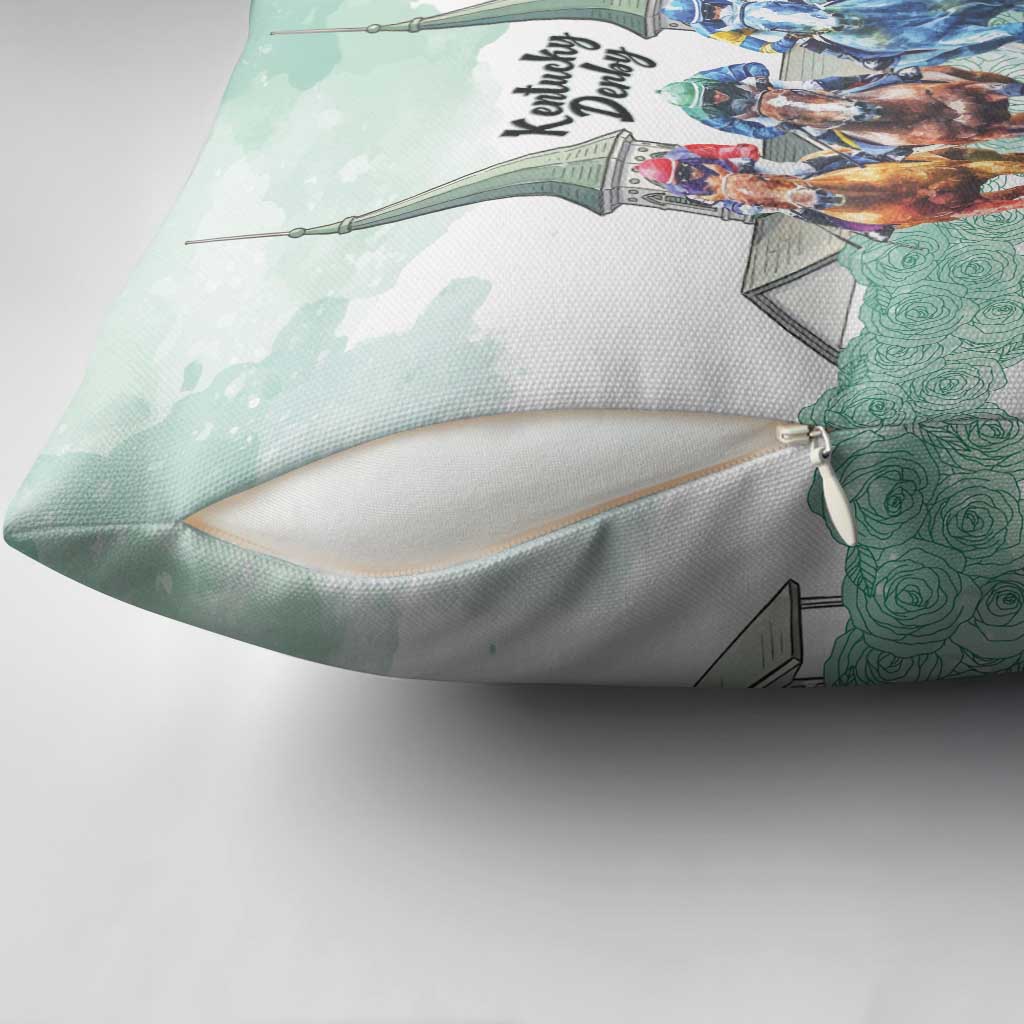 Kentucky Horse Racing Personalized Pillow Cover Churchill Downs Roses Pastel Green