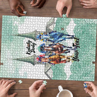 Kentucky Horse Racing Personalized Puzzle Churchill Downs Roses Pastel Green