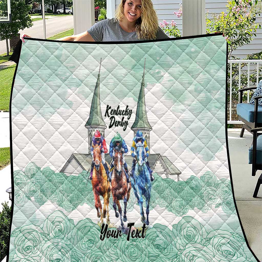 Kentucky Horse Racing Personalized Quilt Churchill Downs Roses Pastel Green