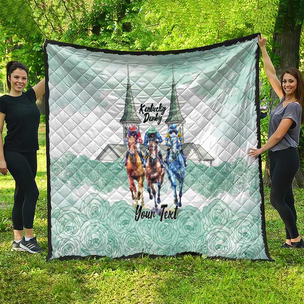 Kentucky Horse Racing Personalized Quilt Churchill Downs Roses Pastel Green