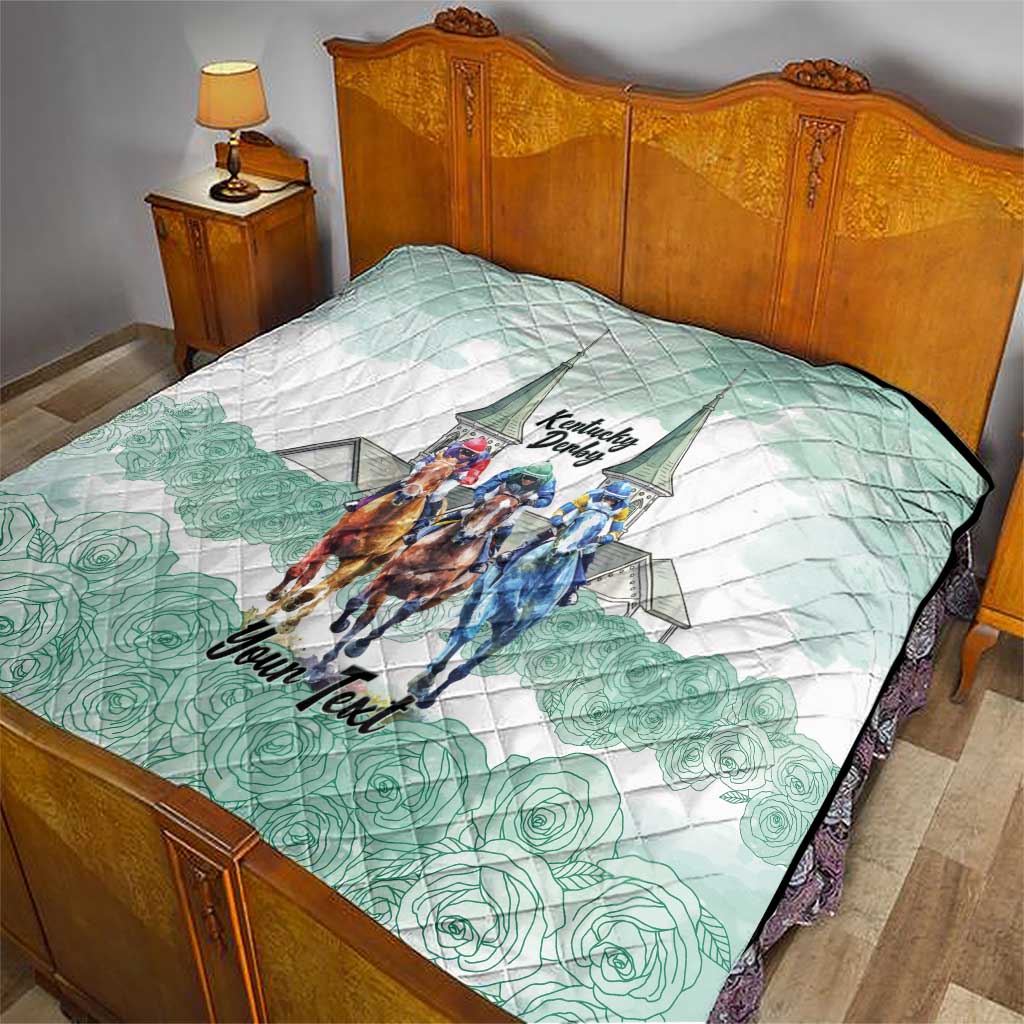 Kentucky Horse Racing Personalized Quilt Churchill Downs Roses Pastel Green