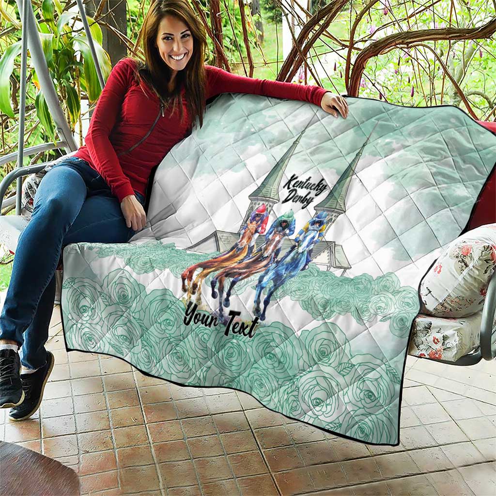 Kentucky Horse Racing Personalized Quilt Churchill Downs Roses Pastel Green