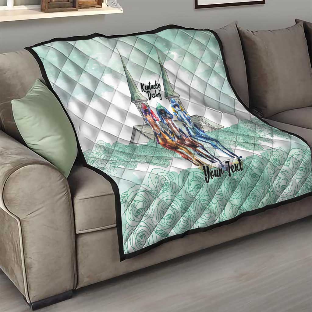 Kentucky Horse Racing Personalized Quilt Churchill Downs Roses Pastel Green